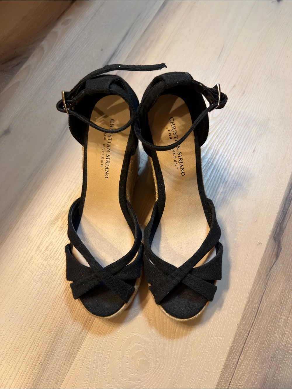 🍀3/$30 Christian Siriano Black Espadrille Wedge Sandals with Ankle Strap - Picture 2 of 2